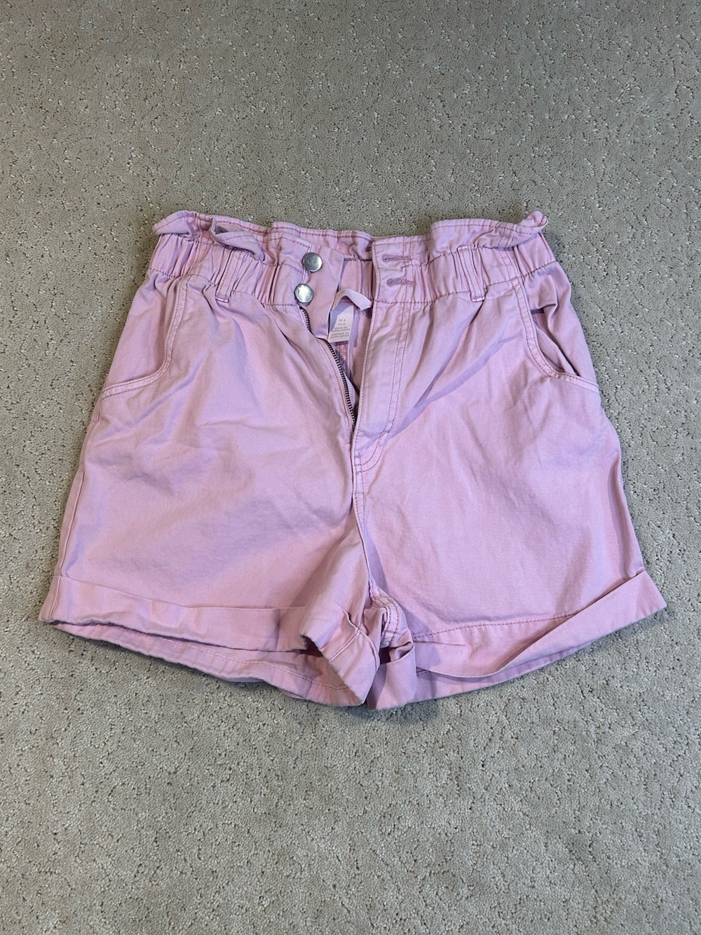 H&M Shorts Womens Size 6 Pink Paperbag Elastic Waist Cuffed High Rise
